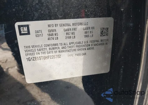 2017 Chevrolet Malibu 1Lt z USA, uszkodzony, nr VIN 1G1ZE5ST0HF226702